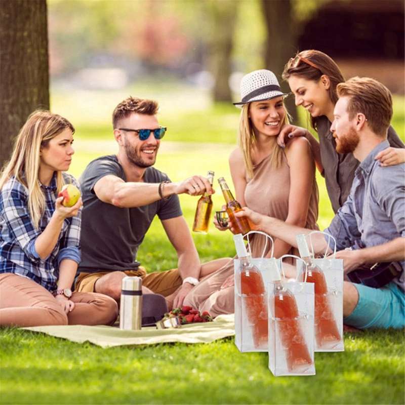 Pack Of 10 Wine Cooler Bag Ice Bag Transparent Pvc Portable Wine Bottle Cooler Bag Champagne Ice Bag
