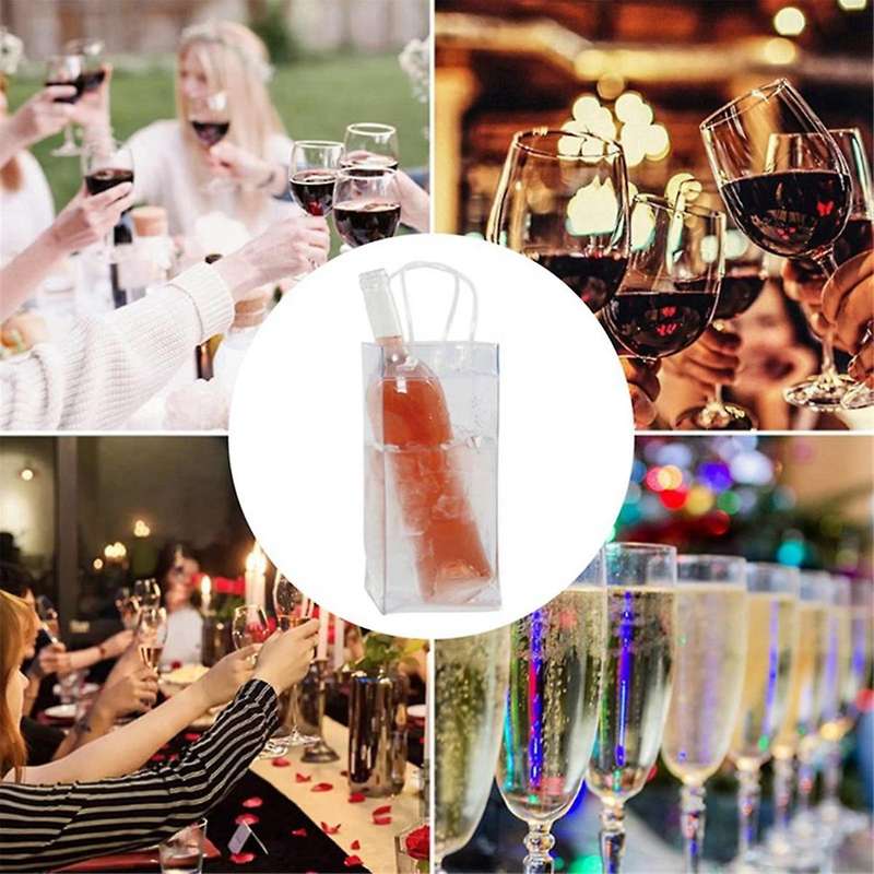 Pack Of 10 Wine Cooler Bag Ice Bag Transparent Pvc Portable Wine Bottle Cooler Bag Champagne Ice Bag