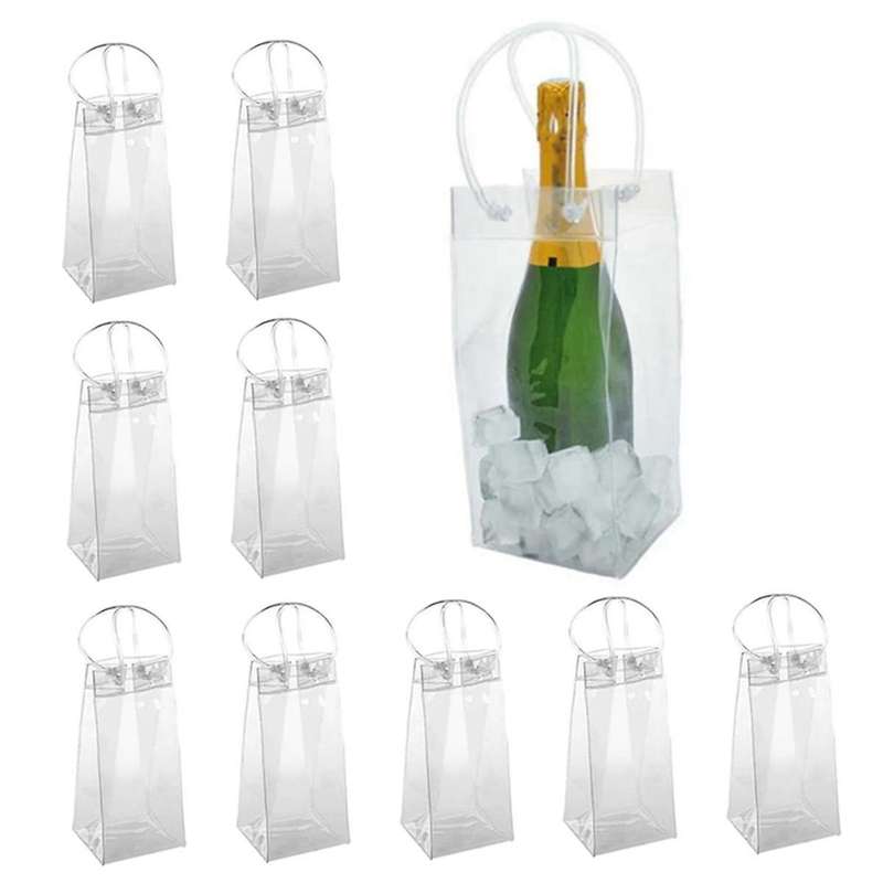 Pack Of 10 Wine Cooler Bag Ice Bag Transparent Pvc Portable Wine Bottle Cooler Bag Champagne Ice Bag