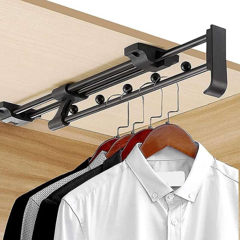 Pack of 2 Extendable Clothes Rail for Pull-Out Clothes Hanger Extendible for Wardrobe Adjustable Cl