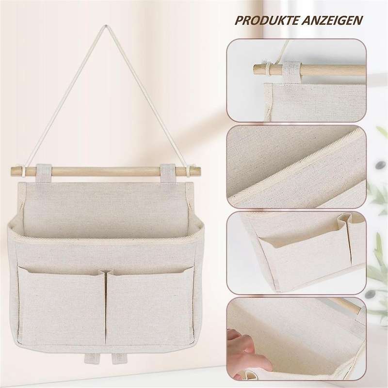 Pack of 2 Hanging Storage Bags, High Capacity Assembly, 3 Compartments with Sticky Hooks, Hanging O