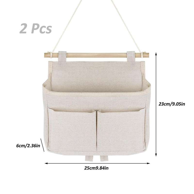 Pack of 2 Hanging Storage Bags, High Capacity Assembly, 3 Compartments with Sticky Hooks, Hanging Or