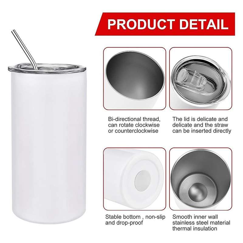 Pack of 4 12 Oz Sublimated Tumblers Blank, Insulated Stainless Steel Water Bottles with Lids and Str