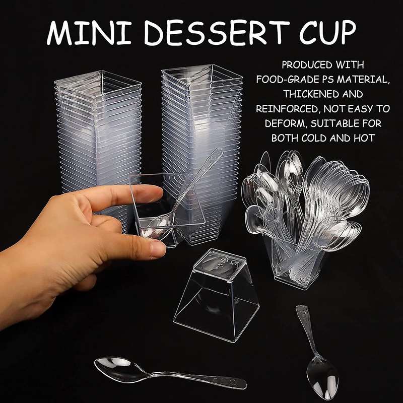 Pack of 50 Dessert Cups with Spoons, 60Ml Dessert Bowls Set, DIY Plastic Dessert Cups, Reusable Trap