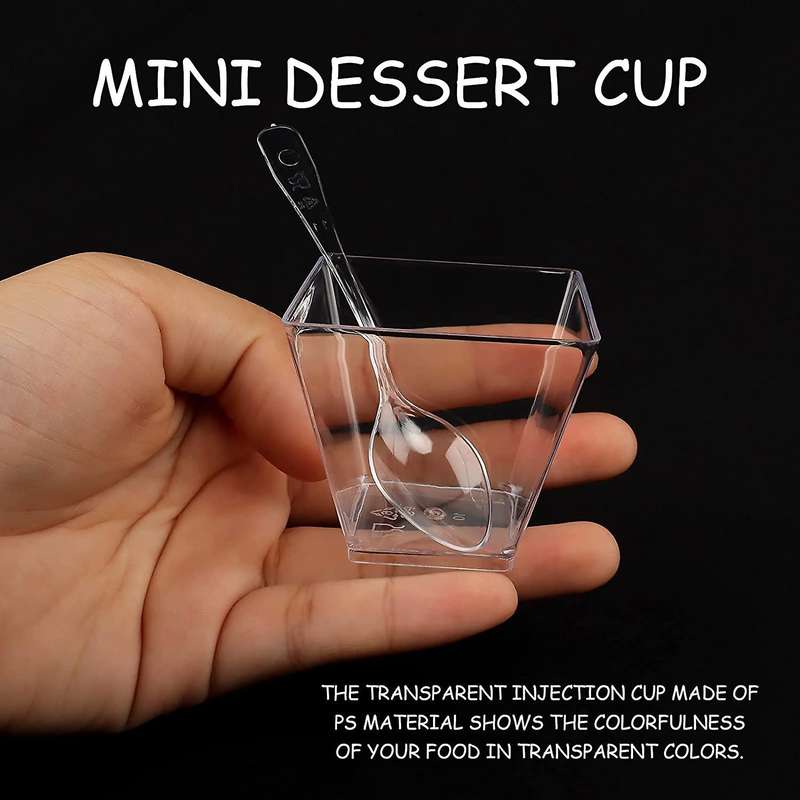 Pack of 50 Dessert Cups with Spoons, 60Ml Dessert Bowls Set, DIY Plastic Dessert Cups, Reusable Trap