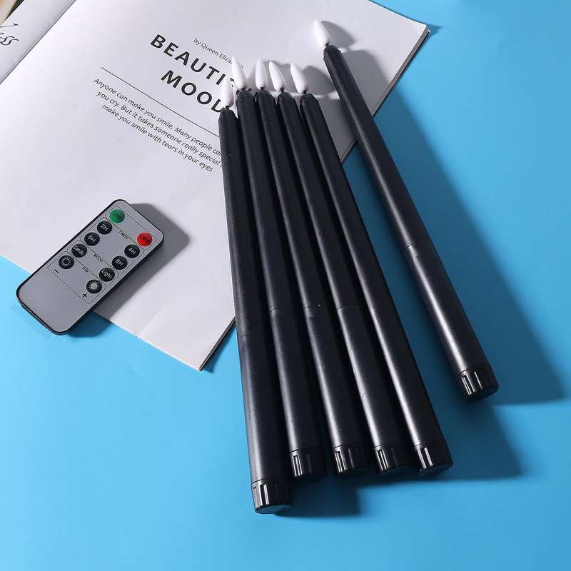 Pack Of 6 Remote Halloween Taper Candles,black Color Flameless Pillar Candles,battery Candles with C