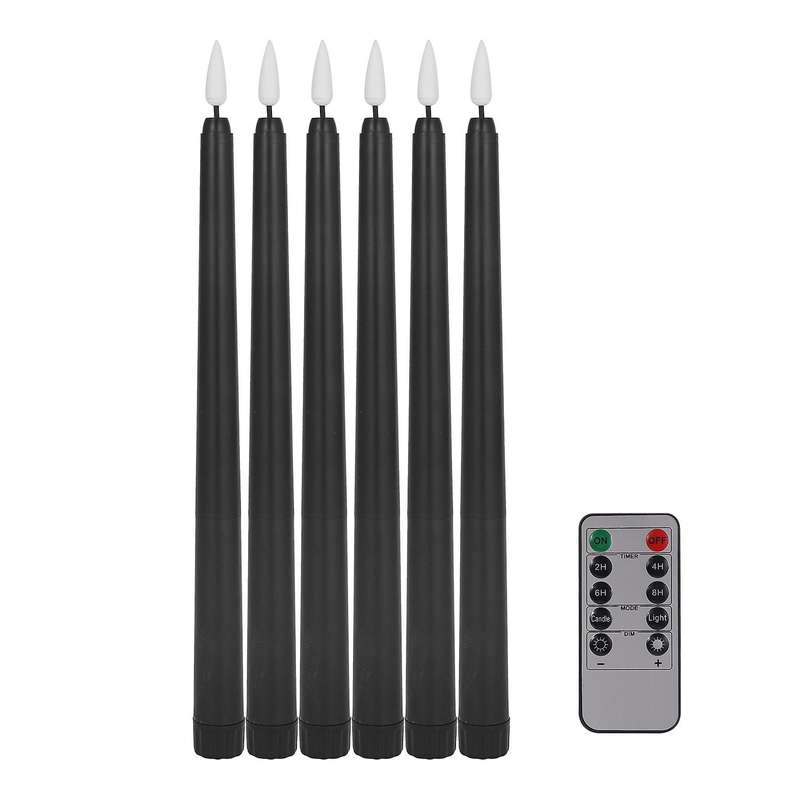 Pack Of 6 Remote Halloween Taper Candles,black Color Flameless Pillar Candles,battery Candles with C