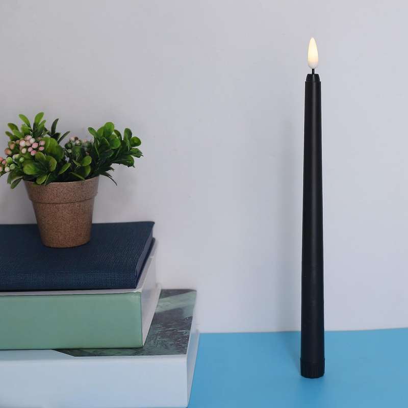 Pack Of 6 Remote Halloween Taper Candles,black Color Flameless Pillar Candles,battery Candles with C