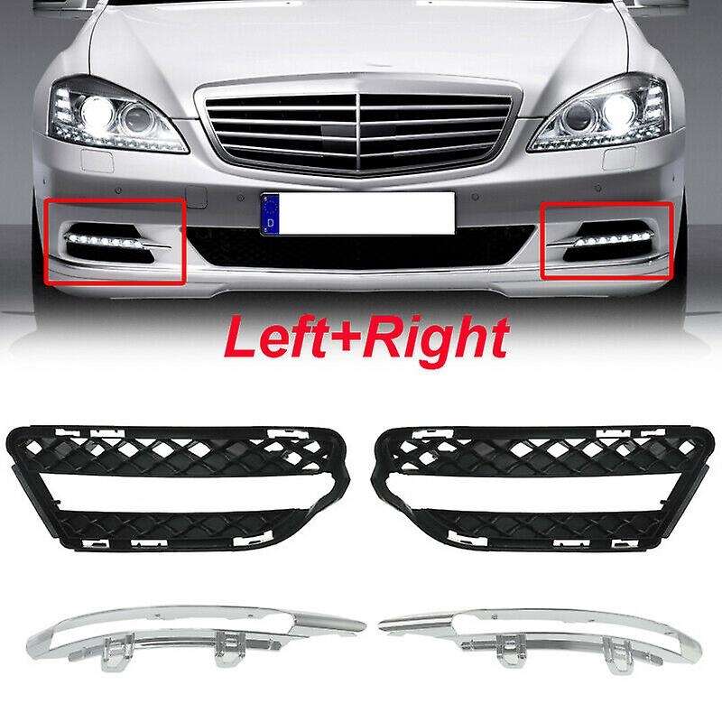 Pair Fog Light Mesh Grills Cover & Molding Trim Chrome for - S-Class W221 2009-2013
