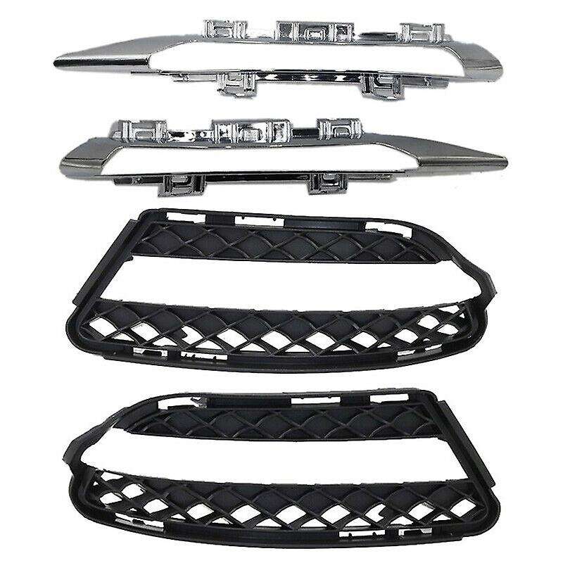 Pair Fog Light Mesh Grills Cover & Molding Trim Chrome for - S-Class W221 2009-2013