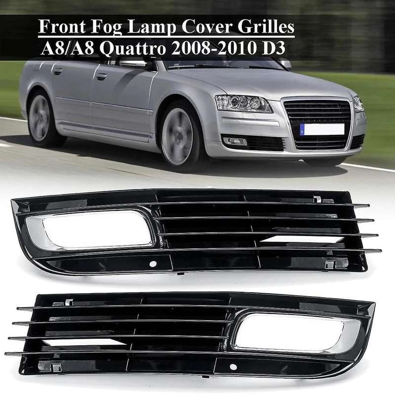 Pair Front Lower Fog Light Cover Trim Decoration Grill for - A8 D3 2008 2009 2010 Driving Lamp Bumpe