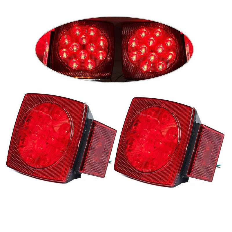 Pair Led Submersible Square Lights Trailer Under 80 Inch Tail Brake Boat Stud Mount Led Trailer Ligh