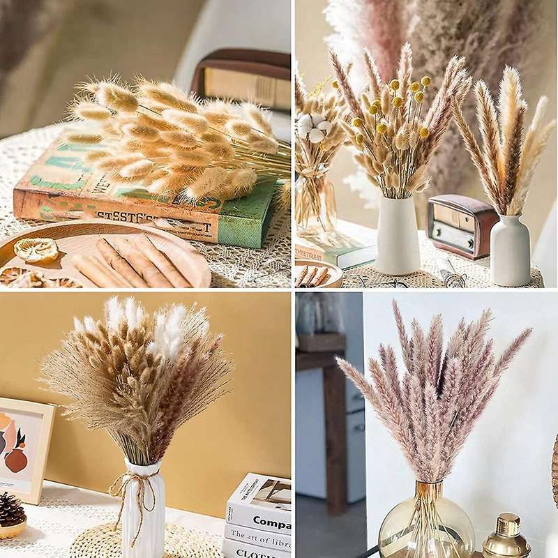 Pampas Grass Decor, 100pcs Natural Dried Fluffy Pompous Grass, 17.5inch Dried Flowers for Boho Home