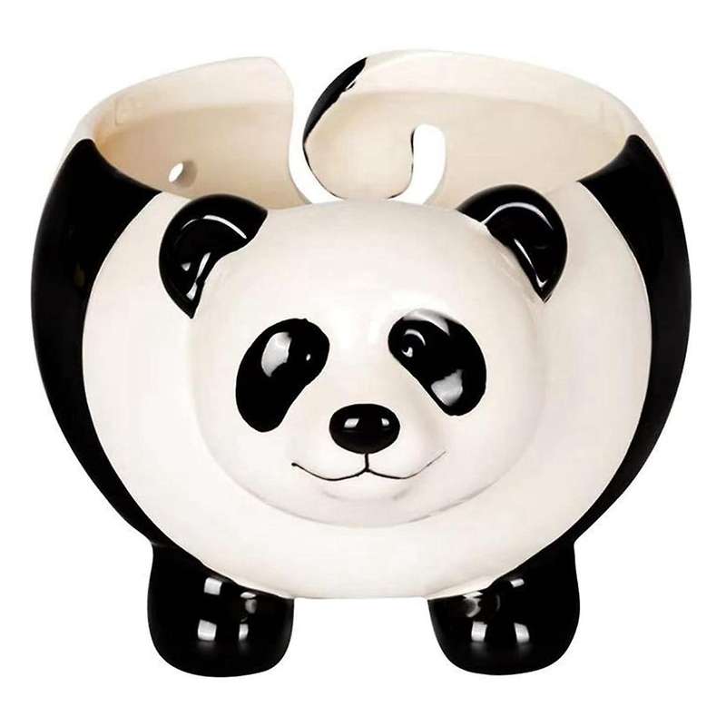 Panda Shape Yarn Bowl, Knitting Wool Storage Basket Round with Holes, Ceramic Glossy Surface Exquisi