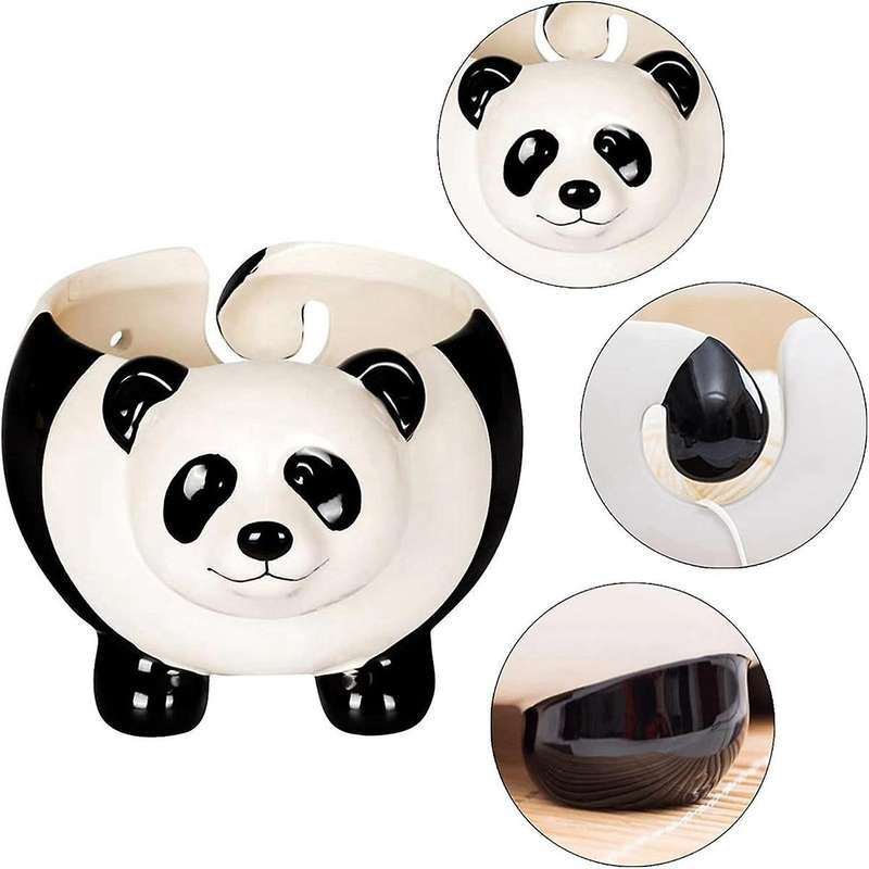 Panda Shape Yarn Bowl, Knitting Wool Storage Basket Round with Holes, Ceramic Glossy Surface Exquisi