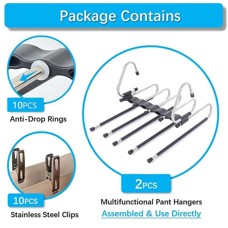 Pants Hangers Space Saving - 2 Pack for Closet Multiple Layers Multifunctional Uses