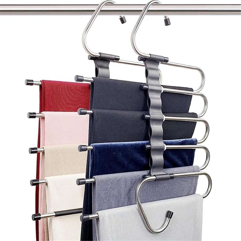 Pants Hangers Space Saving - 2 Pack for Closet Multiple Layers Multifunctional Uses