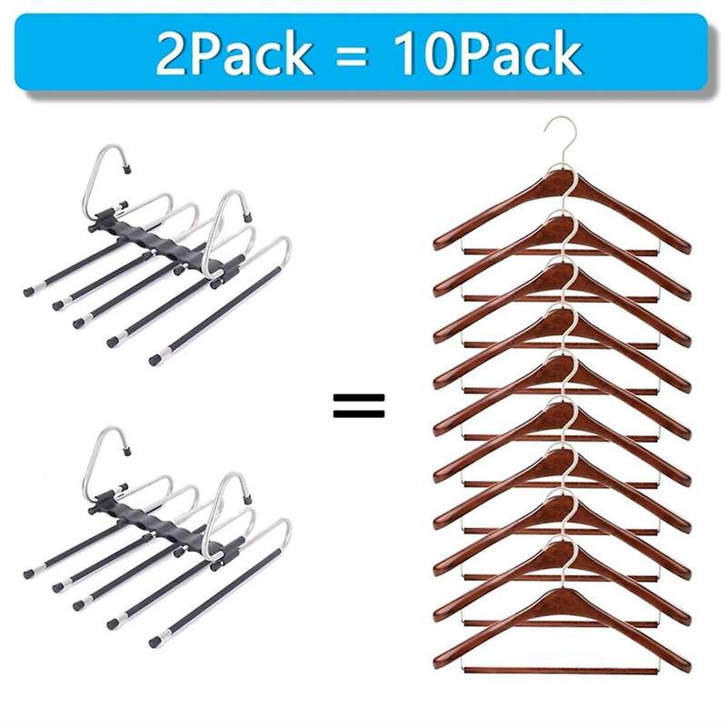 Pants Hangers Space Saving - 2 Pack for Closet Multiple Layers Multifunctional Uses