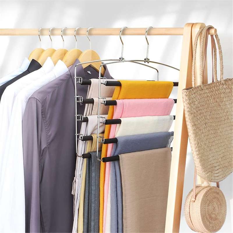Pants Hangers, Multiple Swing Arm Trousers Rack, 5 Layers Jeans Trousers Closet Organizer for Scarve