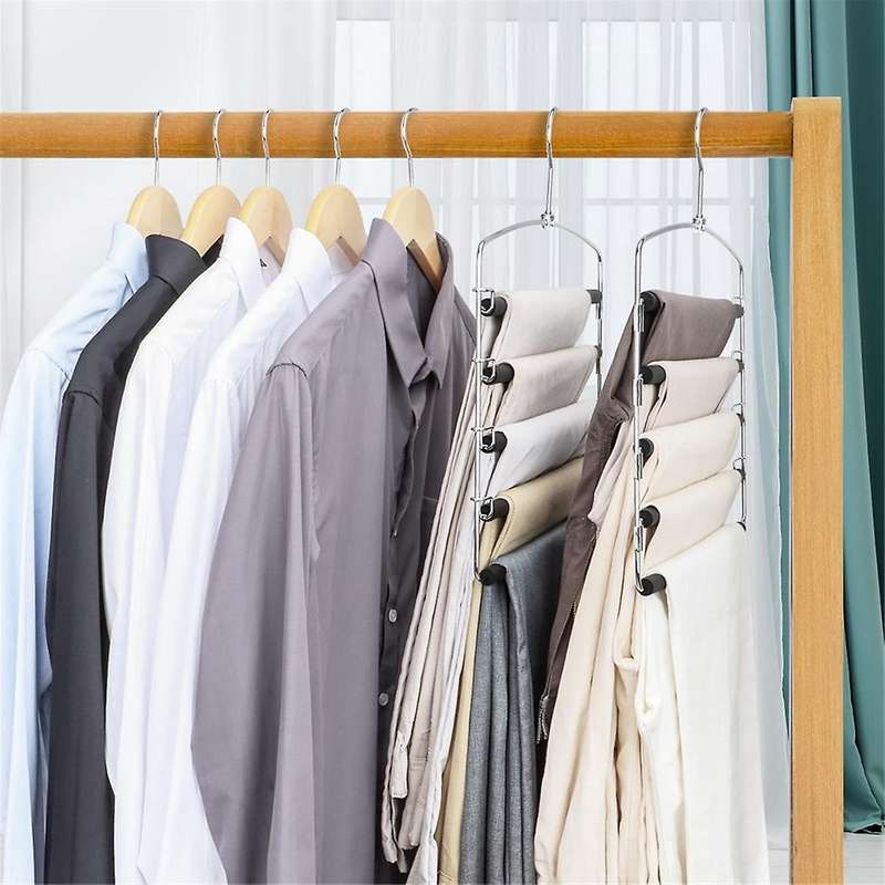 Pants Hangers, Multiple Swing Arm Trousers Rack, 5 Layers Jeans Trousers Closet Organizer for Scarve