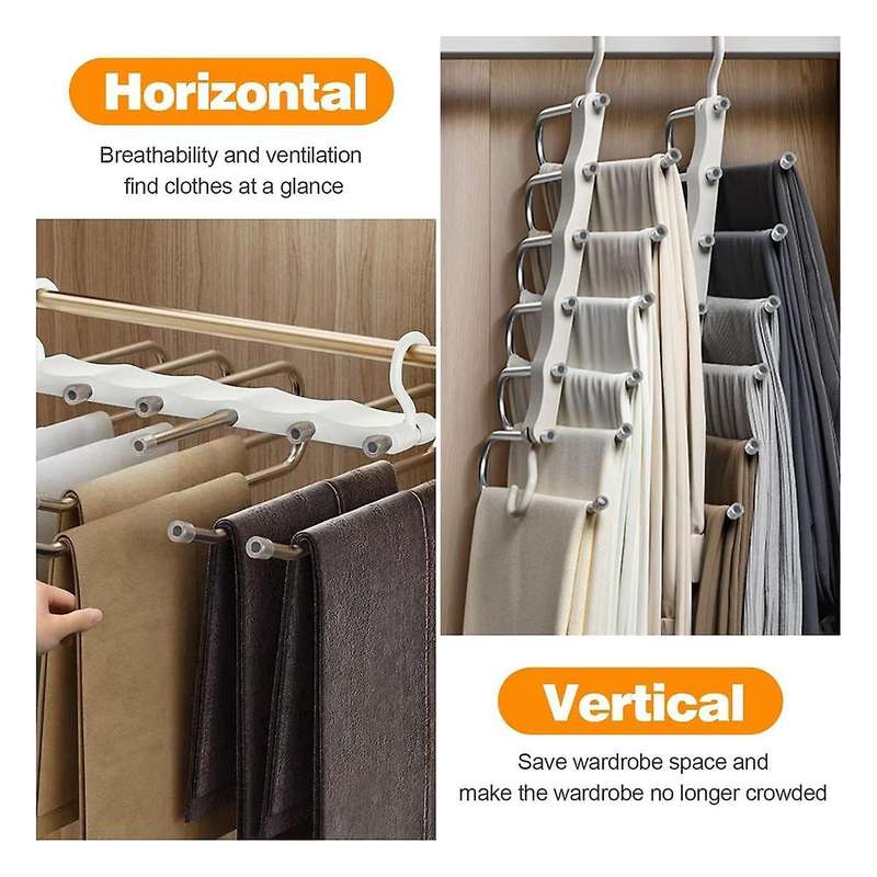 Pants Hangers Space Saving, 2 Pack Non Stainless Steel Multifunctional Rack Closet Organizer with Ho