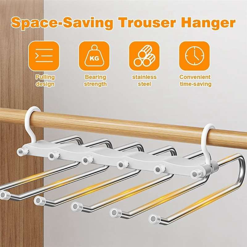 Pants Hangers Space Saving, 2 Pack Non Stainless Steel Multifunctional Rack Closet Organizer with Ho