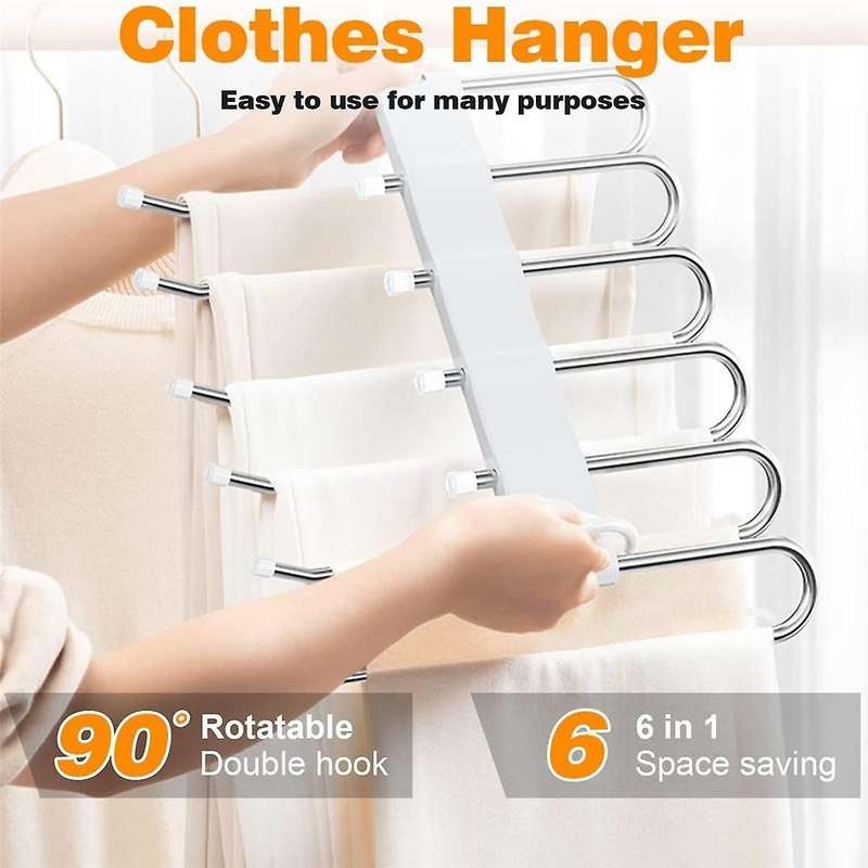 Pants Hangers Space Saving, 2 Pack Non Stainless Steel Multifunctional Rack Closet Organizer with Ho