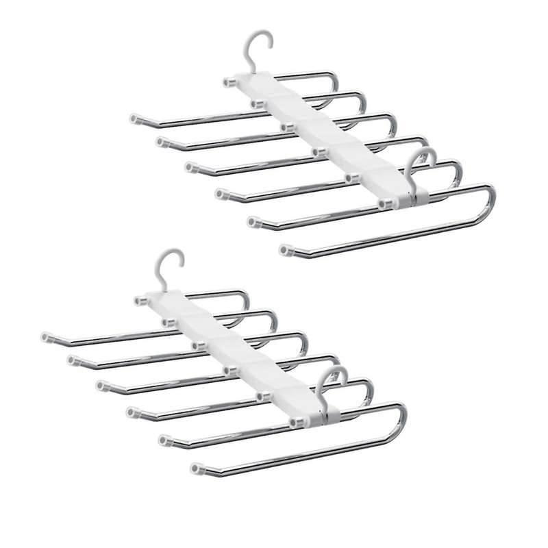 Pants Hangers Space Saving, 2 Pack Non Stainless Steel Multifunctional Rack Closet Organizer with Ho