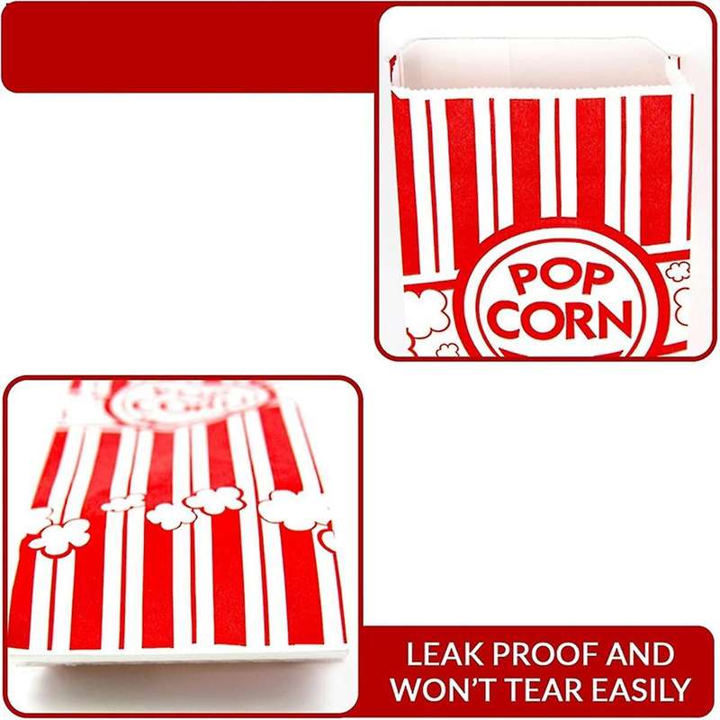 Paper Popcorn Bags Leak-Proof Grease Resistant Popcorn Bags Disposable Paper Popcorn Container for P