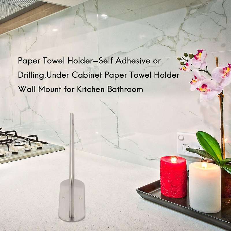 Paper Towel Holder- Adhesive Or Drilling,under Cabinet Paper Towel Holder Wall Mount for Kitchen Ba