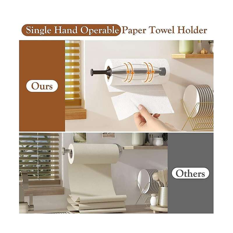 Paper Towel Holder Under Cabinet Single Hand Operable Wall Mount Paper Towel Holder with Damping Eff