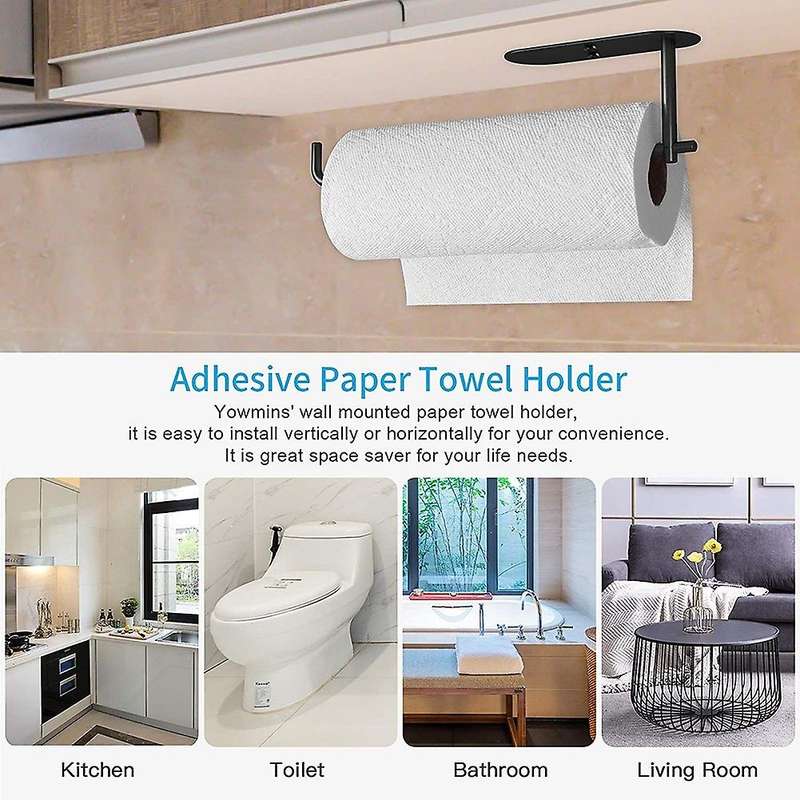 Paper Towel Holder Under Cabinet- Adhesive Or Drilling,black Paper Towel Holder Wall Mount for Kitc