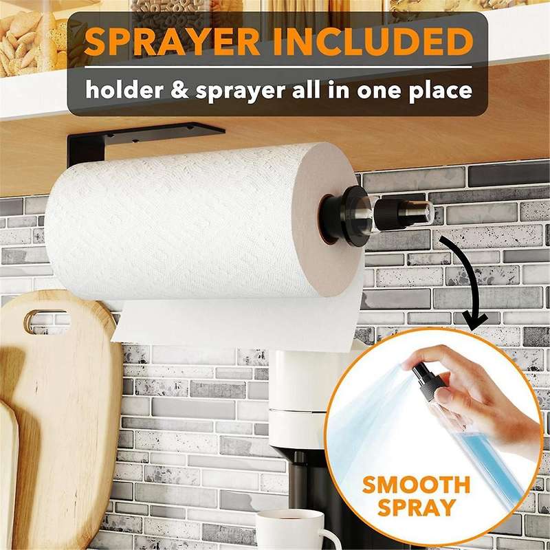 Paper Towel Holder with Spray Bottle,Hanging Wall Mount Papertowels Roller for Kitchen and Bathroom