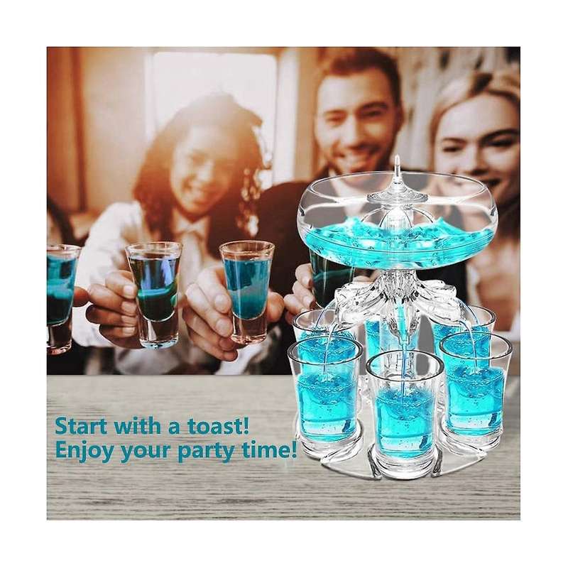 Party Drink Dispenser with 6 Shot Glasses Set - Acrylic Touchless Liquor Dispenser for Beverage Cid