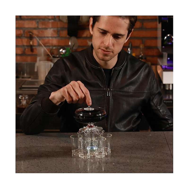 Party Drink Dispenser with 6 Shot Glasses Set - Acrylic Touchless Liquor Dispenser for Beverage Cid