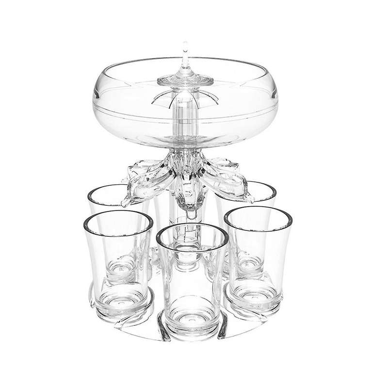 Party Drink Dispenser with 6 Shot Glasses Set - Acrylic Touchless Liquor Dispenser for Beverage Cid