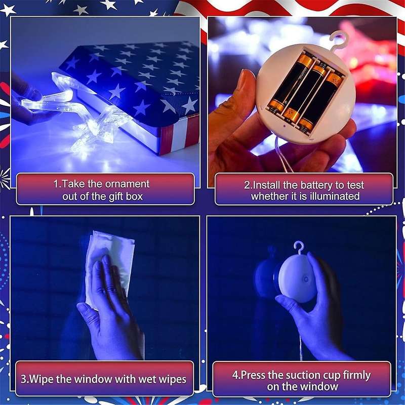 Patriotic Red White and Window Light, Battery Powered 4th of July Window Decoration