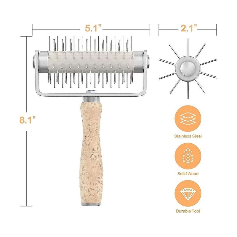Pastry Roller with Stainless Steel Spikes Pizza Tool,prevents Dough From Blistering,pizza Making Ac