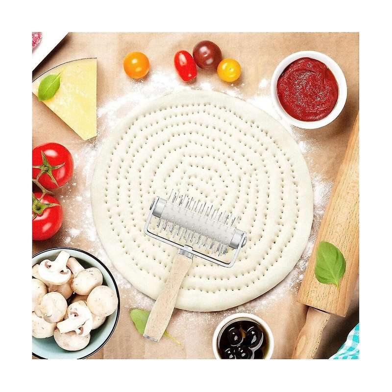 Pastry Roller with Stainless Steel Spikes Pizza Tool,prevents Dough From Blistering,pizza Making Ac