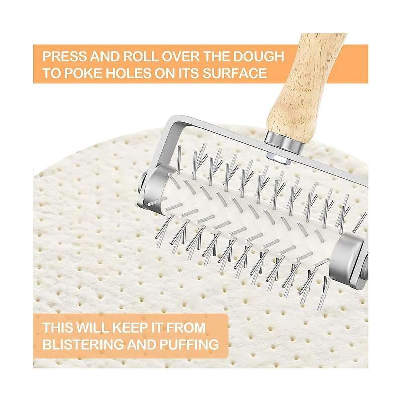 Pastry Roller with Stainless Steel Spikes Pizza Tool,prevents Dough From Blistering,pizza Making Ac