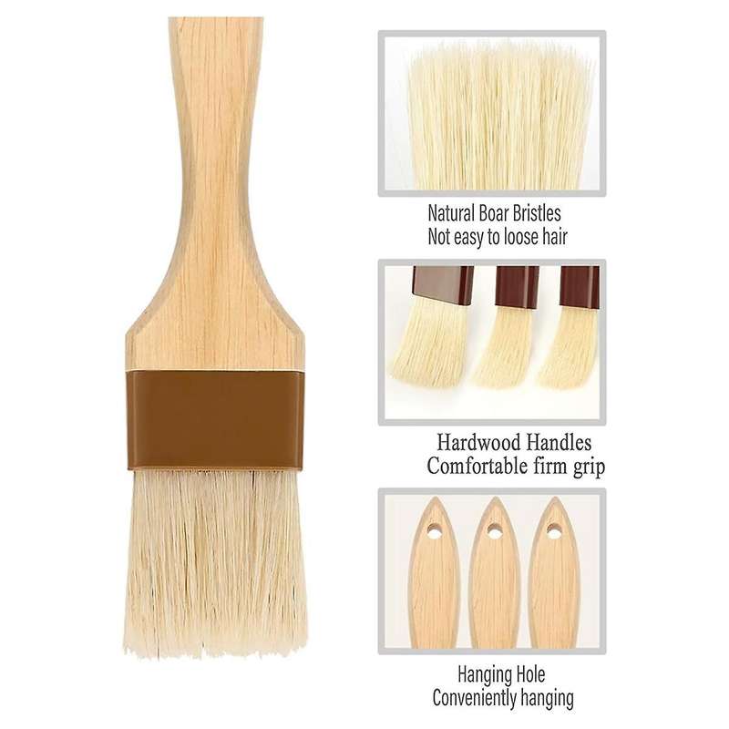 Pastry Brush,Basting Brush for Cooking,Natural Bristle BBQ Brush for Oil & Sauce,Wooden Handle Food