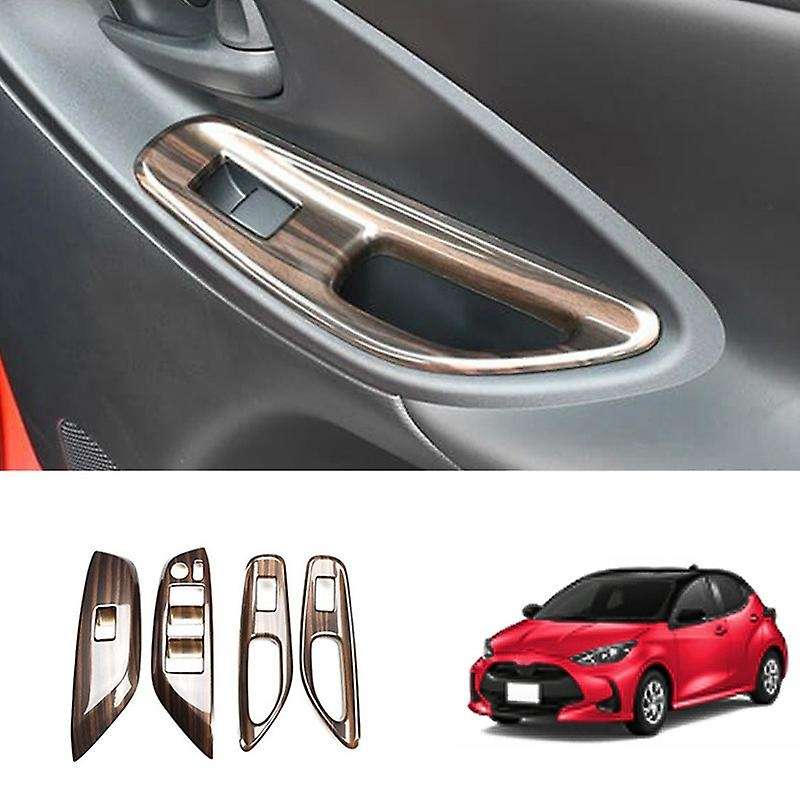 Peach Wood Grain Window Glass Lift Button Trim Switch Cover Door Armrest Panel Sticker for YARiS 202