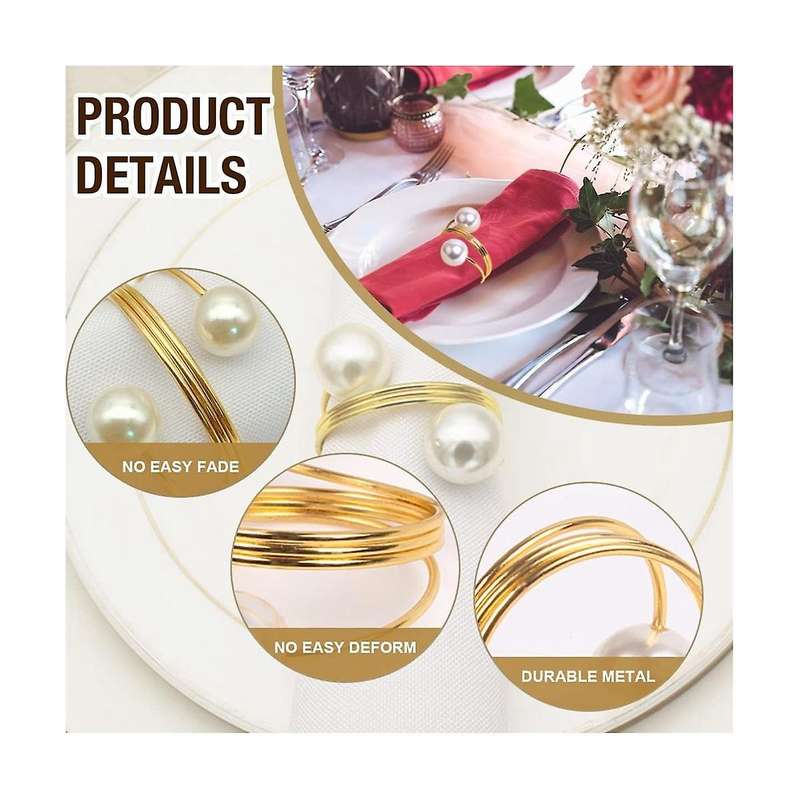 Pearl Napkin Rings 12, Gold Napkin Rings Holder Pearl Napkin Holder Easter Serviette Ring Buckle,fa