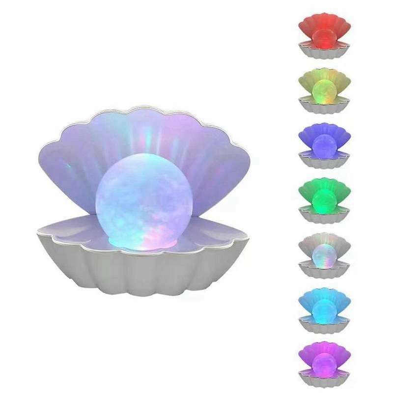 Pearl Shell Night Light Color Changing LED Seashell Desktop Decorative Light Bedroom Bedside Table L