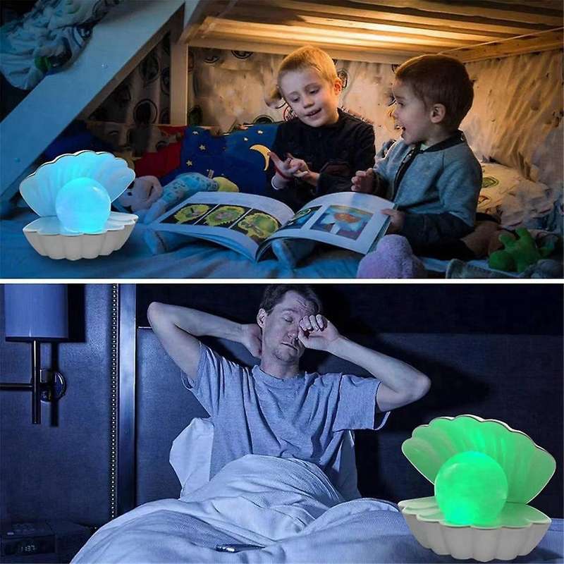 Pearl Shell Night Light Color Changing LED Seashell Desktop Decorative Light Bedroom Bedside Table L