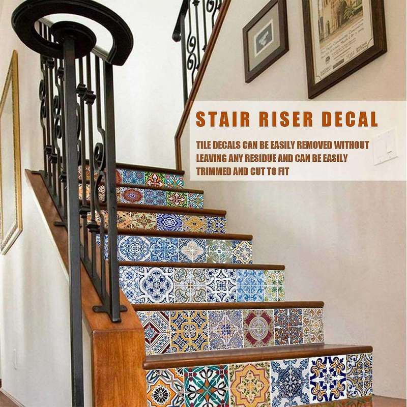 Peel and Stick Tile Backsplash Stair Riser Decals Diy Tile Decals Mexican Traditional Talavera Water