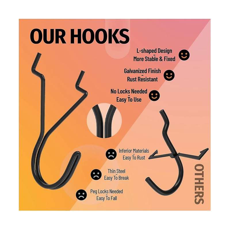 Peg Board Hooks,black J-hook for Hanging Jewelry, Keys, Retail Items, Small Tools, Fit 1/8in 3/16in