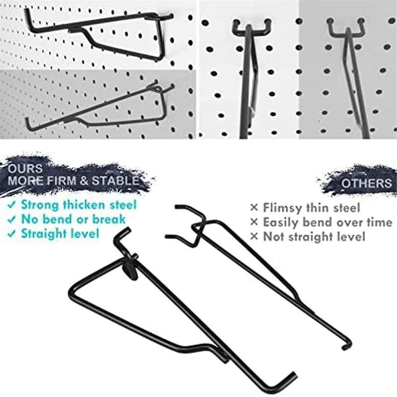 Peg Board Shelf Hooks, 8pack 6in Metal Utility Hook Set, Peg Board Organizer for Garage Workbench Ar