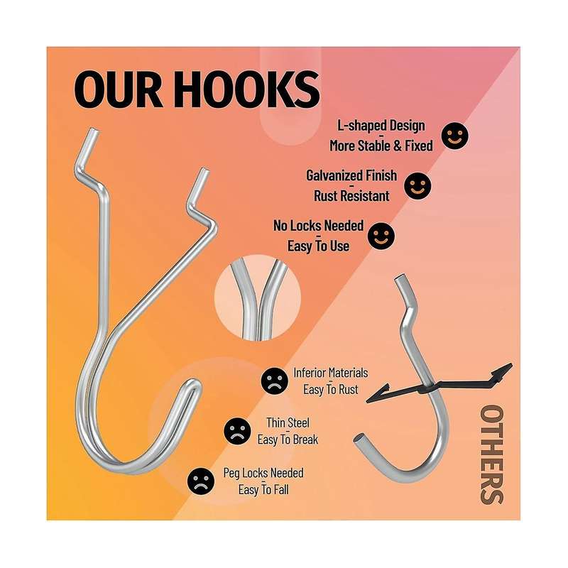 Peg Board Hooks,silver J-hook for Hanging Jewelry, Keys, Retail Items, Small Tools, Fit 1/8in 3/16in