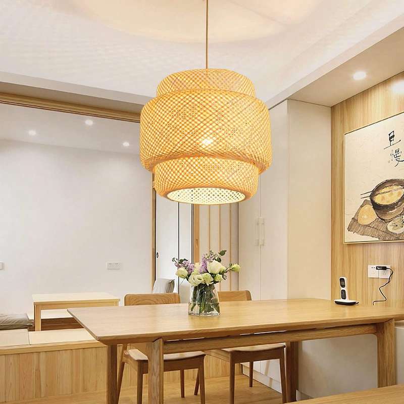 Pendant Light Ceiling Retro Hanging Cafe Lights Loft Japanese Style Hand Weaved Bamboo Woven Lampsh